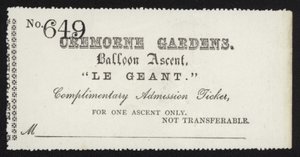 Belépőjegy a Le Geant ballon feljutására a londoni Cremorne Gardensből alkotó: English School