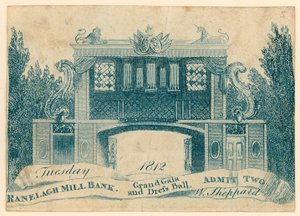 Belépőjegy egy nagyszabású gálára és ruhabálra a Ranelagh Gardensben, Millbank, London. 1812 alkotó: English School