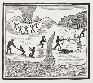 Ankunft von Freitag, Illustration aus Chap-books des achtzehnten Jahrhunderts von John Ashton, veröffentlicht 1882 von English School