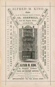 Alfred M Kino, szabó, 40 Cornhill és 87 Regent Street, London hirdetése alkotó: English School