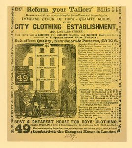 Doudney & Son hirdetése, City Clothing Establishment, 49 Lombard Street, London alkotó: English School