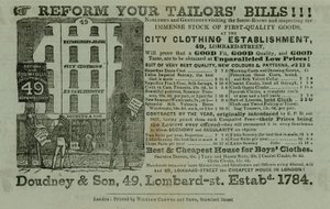 A Doudney & Son, City ruházati intézmény hirdetése, 49 Lombard Street, London alkotó: English School