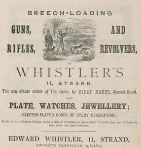 Edward Whistler hirdetése, 11 Strand, London alkotó: English School