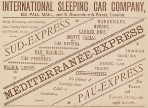 Az International Sleeping Car Company hirdetése, 122 Pall Mall és 5 Graceshurch Street, 1888 alkotó: English School