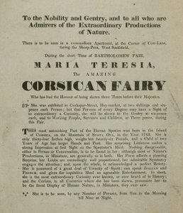 Madame Maria Theresia, a korzikai tündér megjelenésének hirdetése alkotó: English School