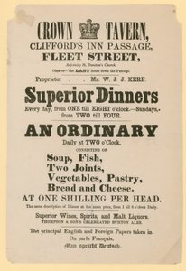 A Crown Tavern hirdetése, Cliffords Inn Passage, Fleet Street, London alkotó: English School