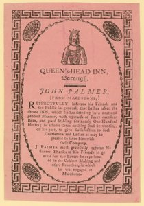 A Queens Head Inn hirdetése, Borough, London alkotó: English School