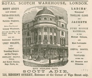 A Royal Scotch Warehouse hirdetése, 115 Regent Street, London alkotó: English School