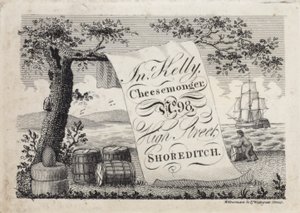John Kelly, sajtkereskedő hirdetése, 98 High Street, Shoreditch, London alkotó: English School