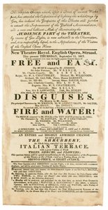 A New Theatre Royal, English Opera, Strand, London hirdetése 1817. szeptember 11-én, említve a gázvilágítást alkotó: English School