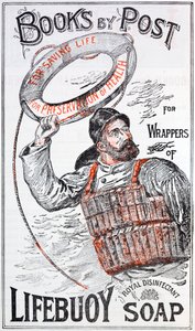 Könyvek hirdetése postai úton, a Lifebuoy szappan (színes litho) csomagolóanyag gyűjtéséért cserébe alkotó: English School