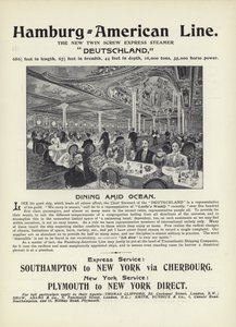 A Hamburg-American Line, az új ikercsavaros expressgőzös, Deutschland hirdetése alkotó: English School