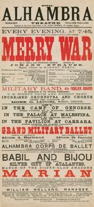 A Royal Alhambra Theatre reklámja, F Bell és Richard Genee Merry War című filmje Johann Strauss zenéjével alkotó: English School