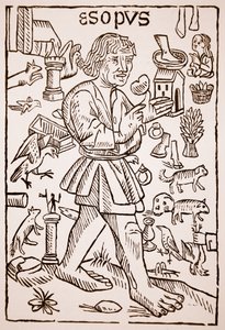 Aesop, Aesops Fables előlapja, William Caxton (kb. 1422-91), 1434 (szépia fotó)