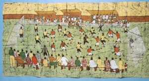 Afrikai batikolás egy futballmérkőzést szemléltető tömegekkel a lelátón (textil) alkotó: English School