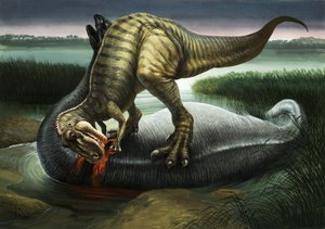 Az Allosaurus egy Apatosaurust eszik alkotó: English School