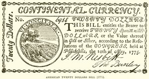 Amerikai húszdolláros bankjegy (1775) alkotó: English School