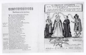Az Antikrisztus jelképe a pápaság, elöljáróság és presbitérium háromszoros hierarchiájában, 1649 alkotó: English School