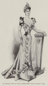 Színes selymekkel (litho) hímzett szatén estélyi alkotó: English School