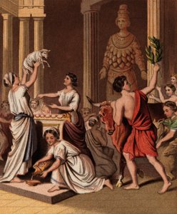 Ókori görögök állataikkal a templomban (chromolitho) alkotó: English School
