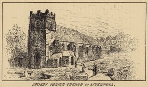 Liverpooli ókori plébániatemplom (metszet) alkotó: English School