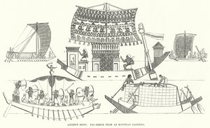 Ókori hajók, fac-hasonlat egy egyiptomi festményről (metszet) alkotó: English School