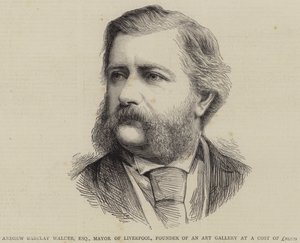 Andrew Barclay Walker, Esquire, Liverpool polgármestere, művészeti galéria alapítója 20 000 GBP-ért (metszet) alkotó: English School
