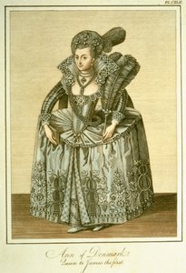 A dán Anne (1574-1619), I. Jakab felesége, illusztrációja az 1799-ben megjelent The Complete View of the Dress and Habits of the People of England II. kötetből alkotó: English School