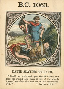 Anno Mundi: Dávid megöli Góliátot (színes litográfia). alkotó: English School
