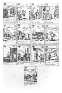Katolikusellenes játékkártya az 1688-as dicsőséges forradalom emlékére, szívruha alkotó: English School