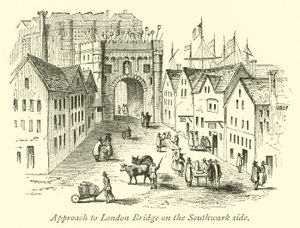 A London Bridge megközelítése a Southwark oldalán alkotó: English School