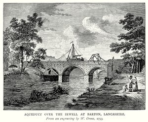 Vízvezeték az Irwell felett Bartonban, Lancashire (metszet) alkotó: English School