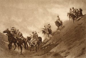 Az arab lovasrendőrség segített a briteknek átkelni egy ősi csatorna kiszáradt medrén, 1914-1919 alkotó: English School