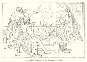 Telemachus érkezése Eumaeus kunyhójába (litho) alkotó: English School