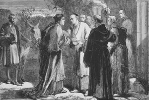 Wolsey érkezése a leicesteri apátságba, illusztráció: James Aitken Wylie (1808-1890) A protestantizmus története című könyvéből, pub. 1878 alkotó: English School