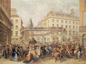 A londoni Ludgate Hill alján, kocsma. és a Kell Brothers nyomta, 1860 körül alkotó: English School