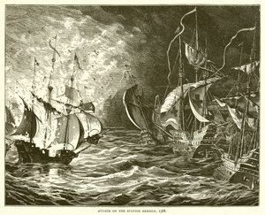 Támadás a spanyol Armada ellen, 1588 alkotó: English School