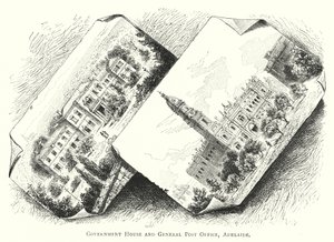 Ausztrália: kormányház és általános postahivatal, Adelaide (metszet) alkotó: English School