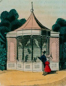 Madárház papagájok és kakadu számára a londoni állatkertben. 1840-es évek alkotó: English School