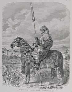 Baghirmi katona steppelt páncélban, "Az emberiség története" III. kötetéből, Friedrich Ratzel professzor, 1898 (metszet) alkotó: English School