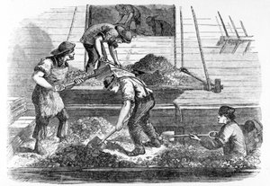Balasztmetszők dolgoznak a medencében, illusztráció a „Londoni munkásság és a londoni szegények” című könyvéből, Henry Mayhew, 1840-es évek alkotó: English School