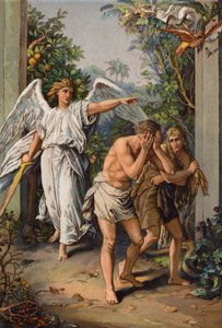 Ádám és Éva száműzése az Édenkertből (chromolitho) alkotó: English School