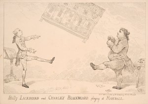 Billy Blackbeard és Charley Blackbeard focizni, szatirikus rajzfilm, amely a Kelet-India Billre utal, W. Humphrey, 1744 alkotó: English School
