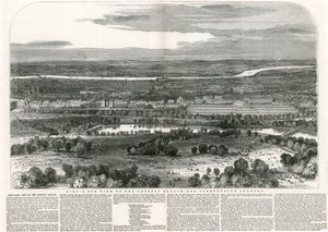 Madártávlat a Kristálypalotára és a környező vidékre, Nagy kiállítás, 1851 alkotó: English School