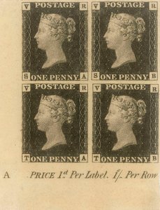 Block of Penny Black bélyegek, 1840 körül (postai bélyegek) alkotó: English School