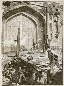 A kasmír kapu felrobbantása Delhiben, a Cassells Illustrated History of England illusztrációja (szépia fotó) alkotó: English School