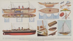 Hajó, munkarajzok természetes színes fényképekkel, egy csatornán átkelő gőzös és egy sloop-felszerelésű versenyhajó modelljének építéséhez (színes litográfia). alkotó: English School