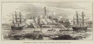 Mombasa bombázása a HMS Nassau és a HMS London Rifleman and Boats által (metszet) alkotó: English School