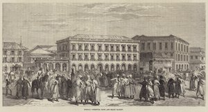 Bombay, Oriental Bank és részvénypiac (metszet) alkotó: English School