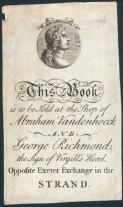 Könyvtányér, ezt a könyvet Abraham Vandenhoeck és George Richmond boltjában kell eladni alkotó: English School